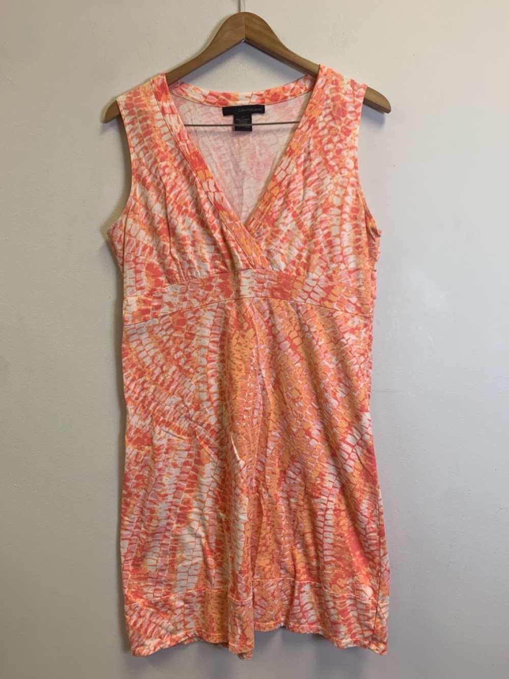 Calvin Klein Jeans White Dress with Orange and Pink Print